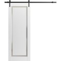 Sartodoors Sturdy Barn Door 42 x 84in, Painted White W/ Frosted Glass, 8FT Rail Hangers Heavy Hardware Set PLANUM0888BD-B-BEM-4284